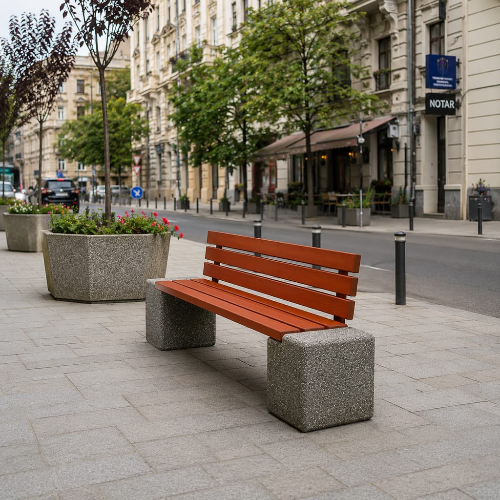 Banca cu spatar din beton